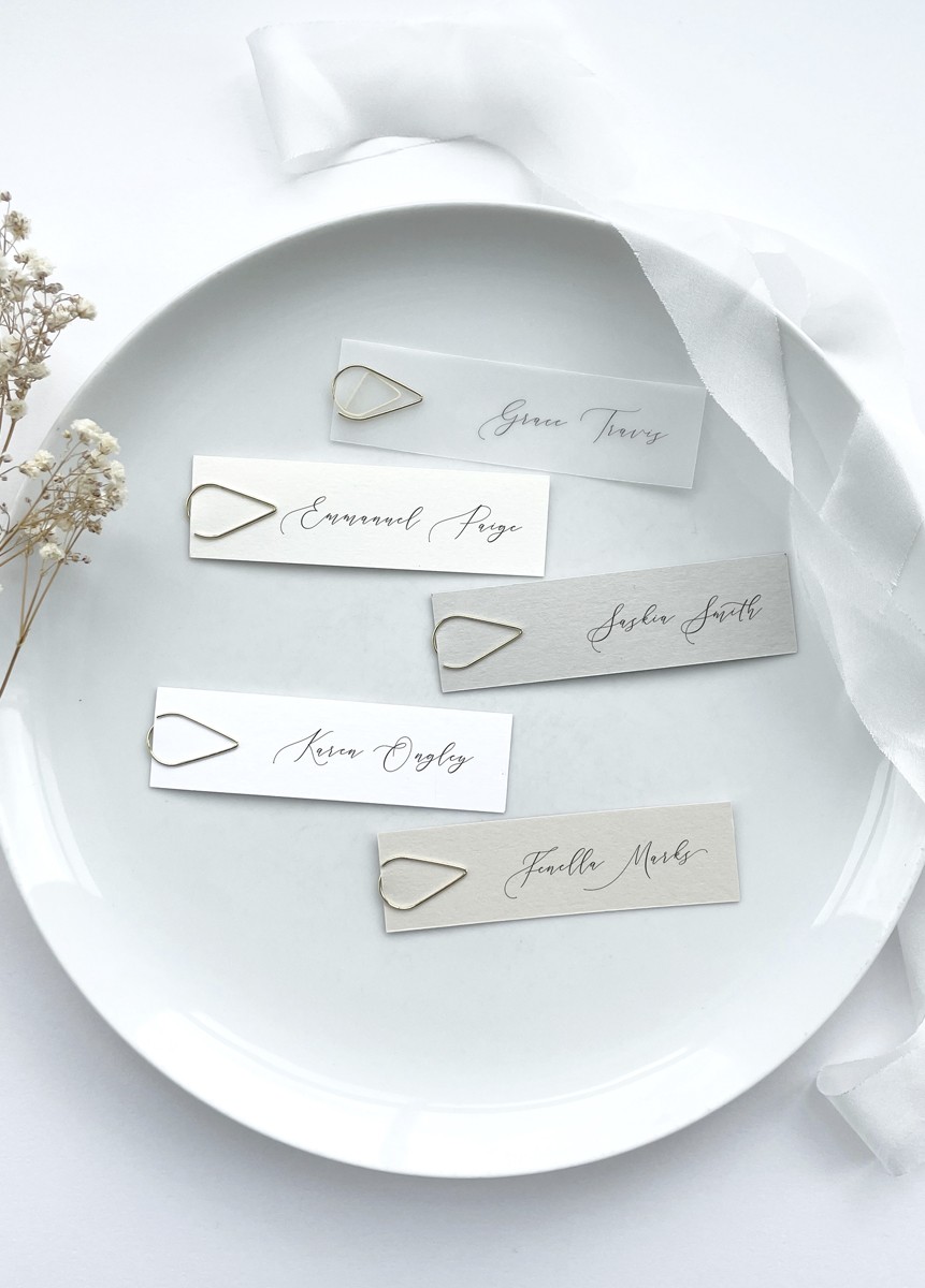 Wedding Menu Name Tags with gold clip - Image 2