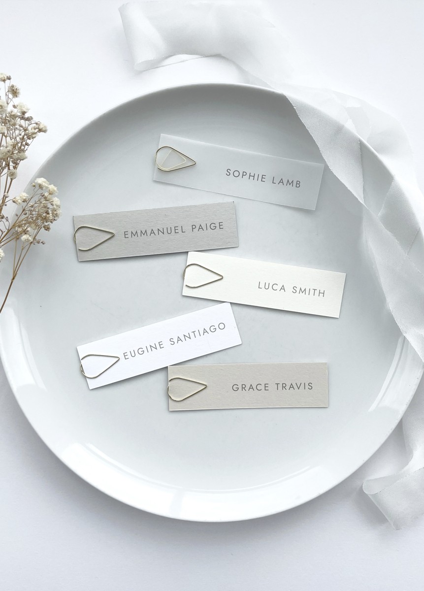 Wedding Menu Name Tags with gold clip - Image 3
