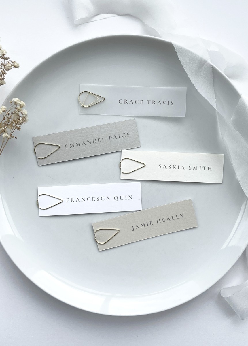 Wedding Menu Name Tags with gold clip