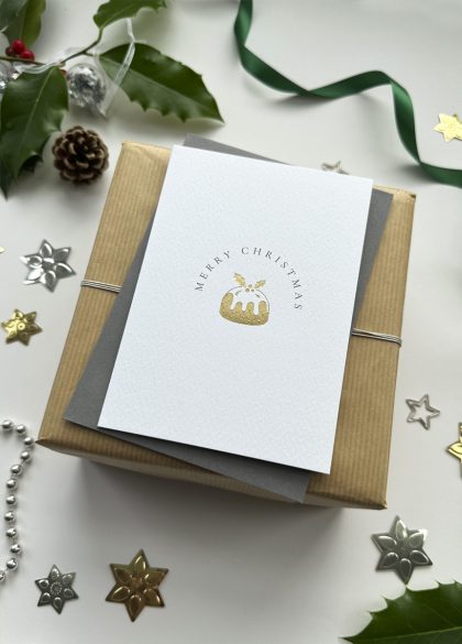 Luxury elegant gold foil christmas pudding christmas card