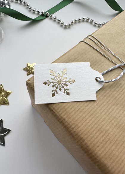 Premium handmade festive tag with snowflake design