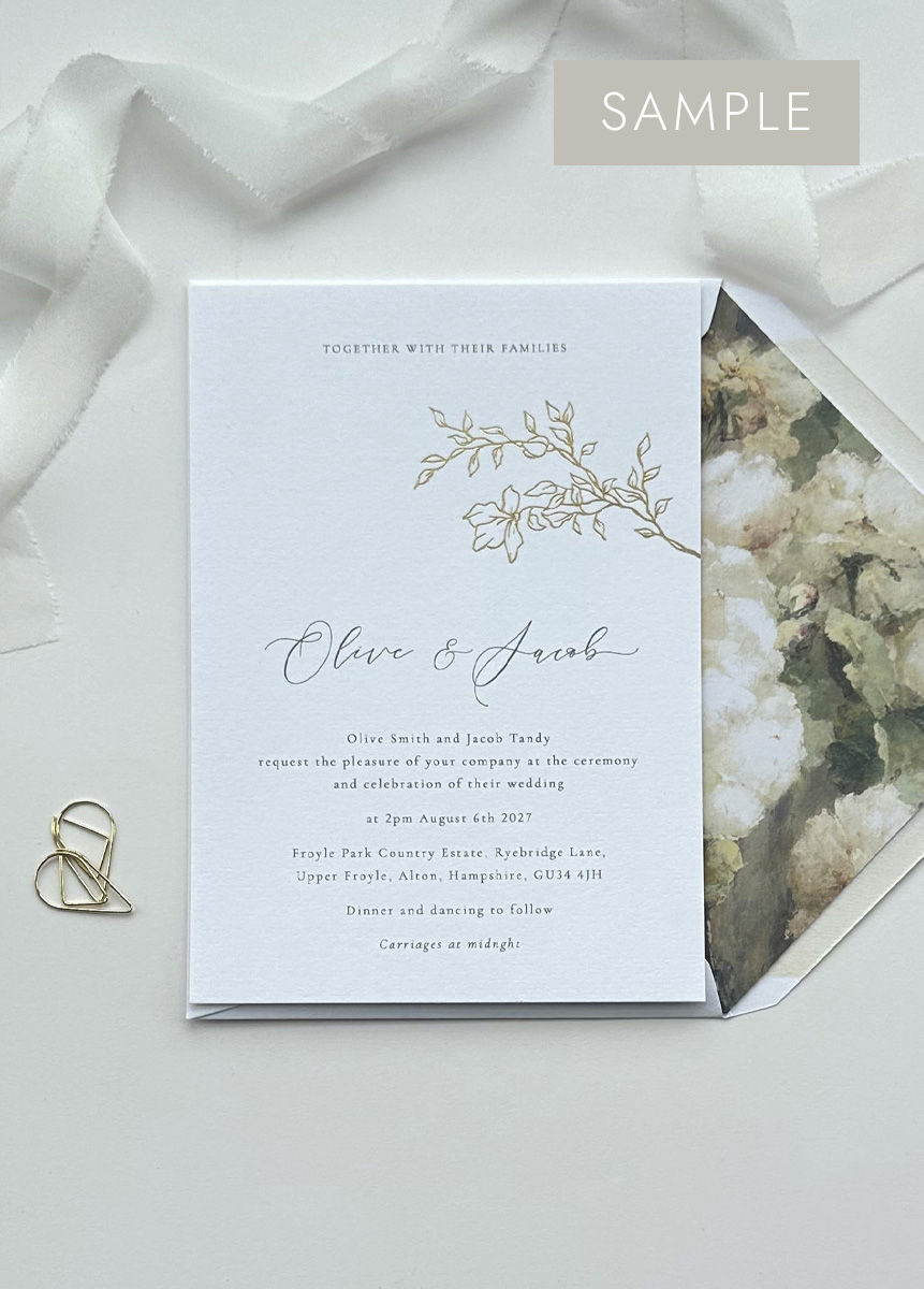 Gold Foil Vintage Rose Wedding Invitation Sample