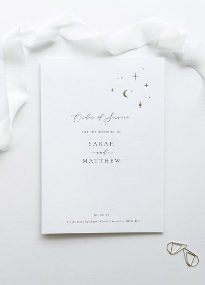 Gold Foil Celestial Moon and Stars Wedding Order of Service